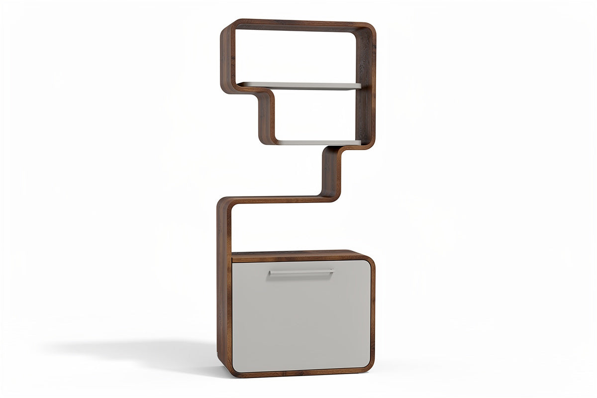 **Moderne wandkast met asymmetrisch ontwerp en opbergruimte**