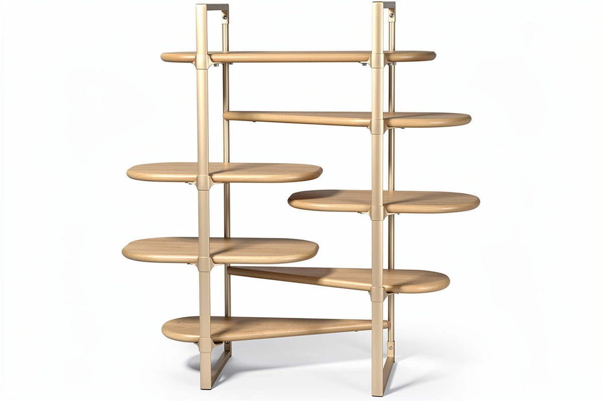 **Titel in het Nederlands: Moderne houten plankenstelling met meerdere niveaus**