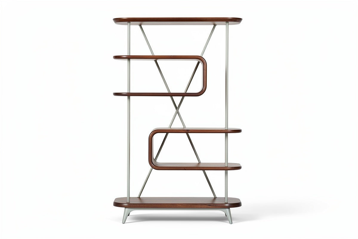 **Technische titel in het Nederlands: Moderne houten boekenplank met metalen frame**