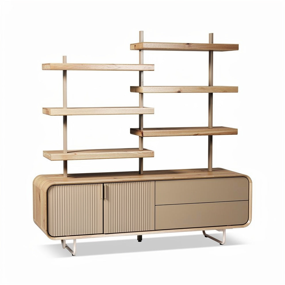 **Moderne houten wandkast met open plankensysteem**