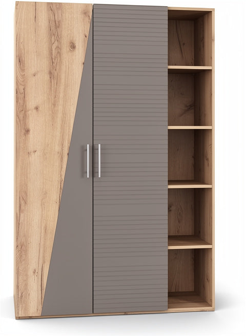**Technische titel in het Nederlands: Moderne kast met gestructureerde deuren en open planken**