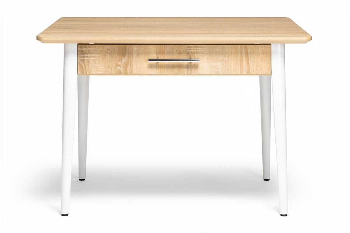 **Technische titel in het Nederlands: Modern houten bureau met lades en metalen poten**